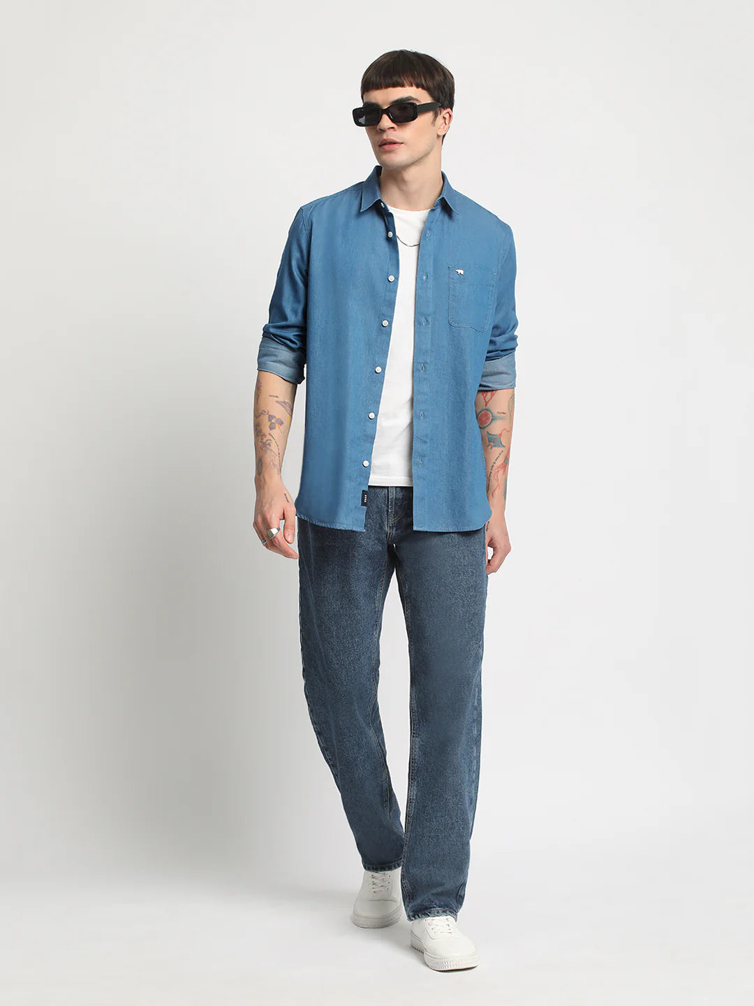 Men Blue Solid Casual Shirt