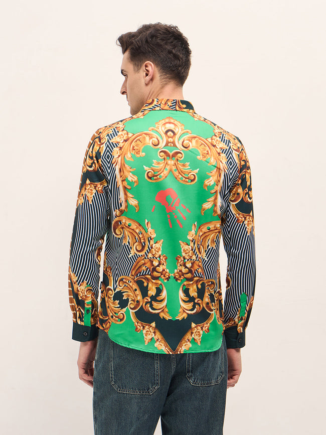 Men Multi-Color Baroque Printed Print Slim Fit Casual Shirt