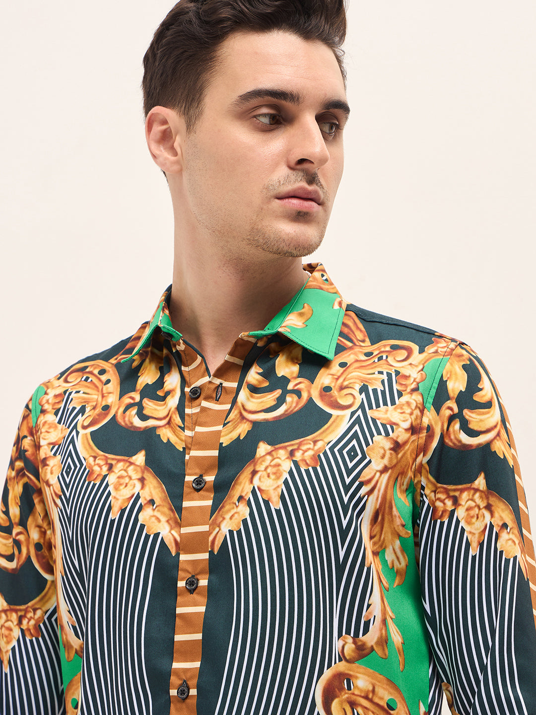 Men Multi-Color Baroque Printed Print Slim Fit Casual Shirt