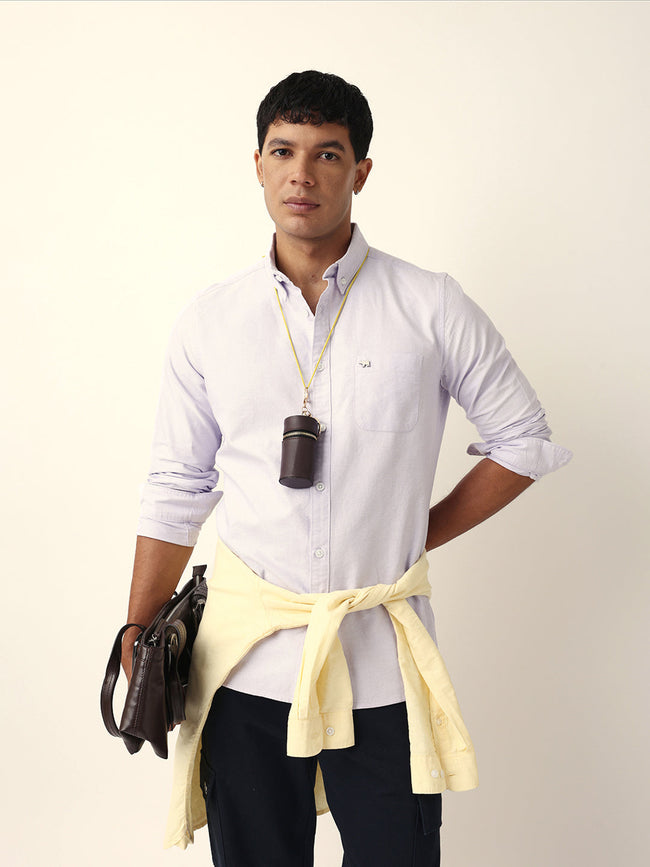 Men Purple Cotton Solid Shirt
