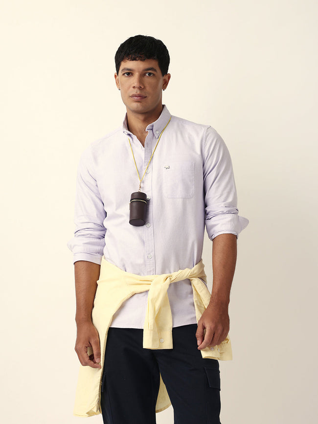 Men Purple Cotton Solid Shirt