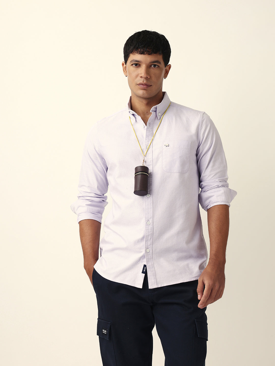 Men Purple Cotton Solid Shirt
