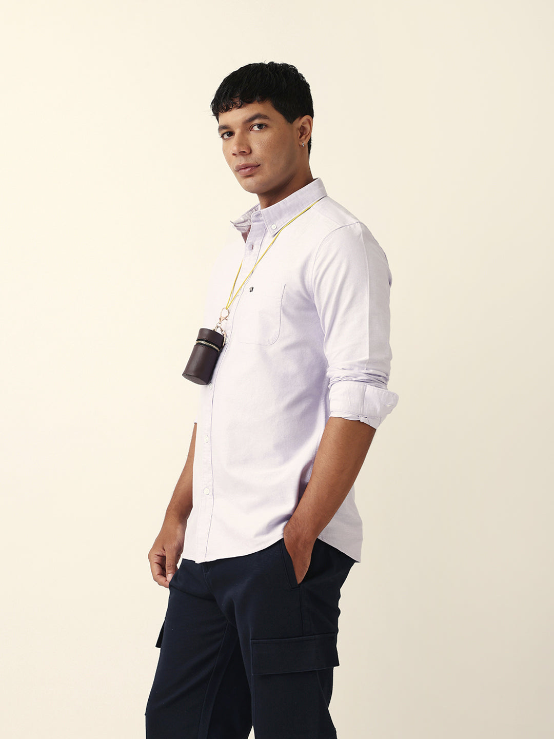 Men Purple Cotton Solid Shirt
