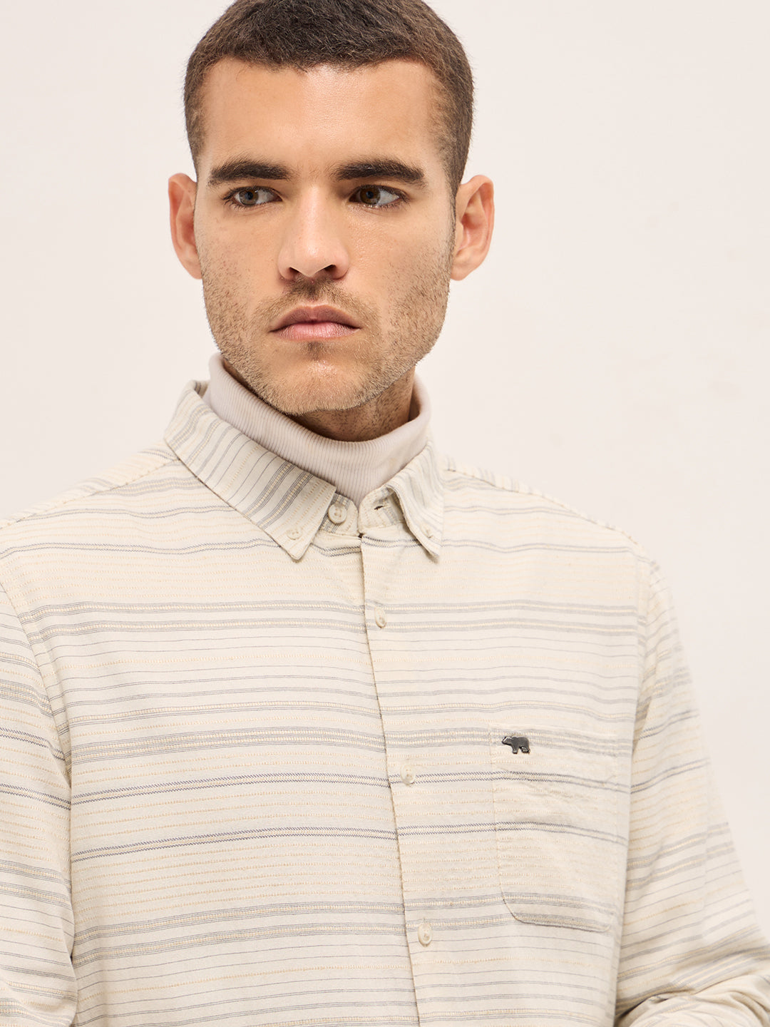 Men White Horizontal Stripe Slim Fit Casual Shirt