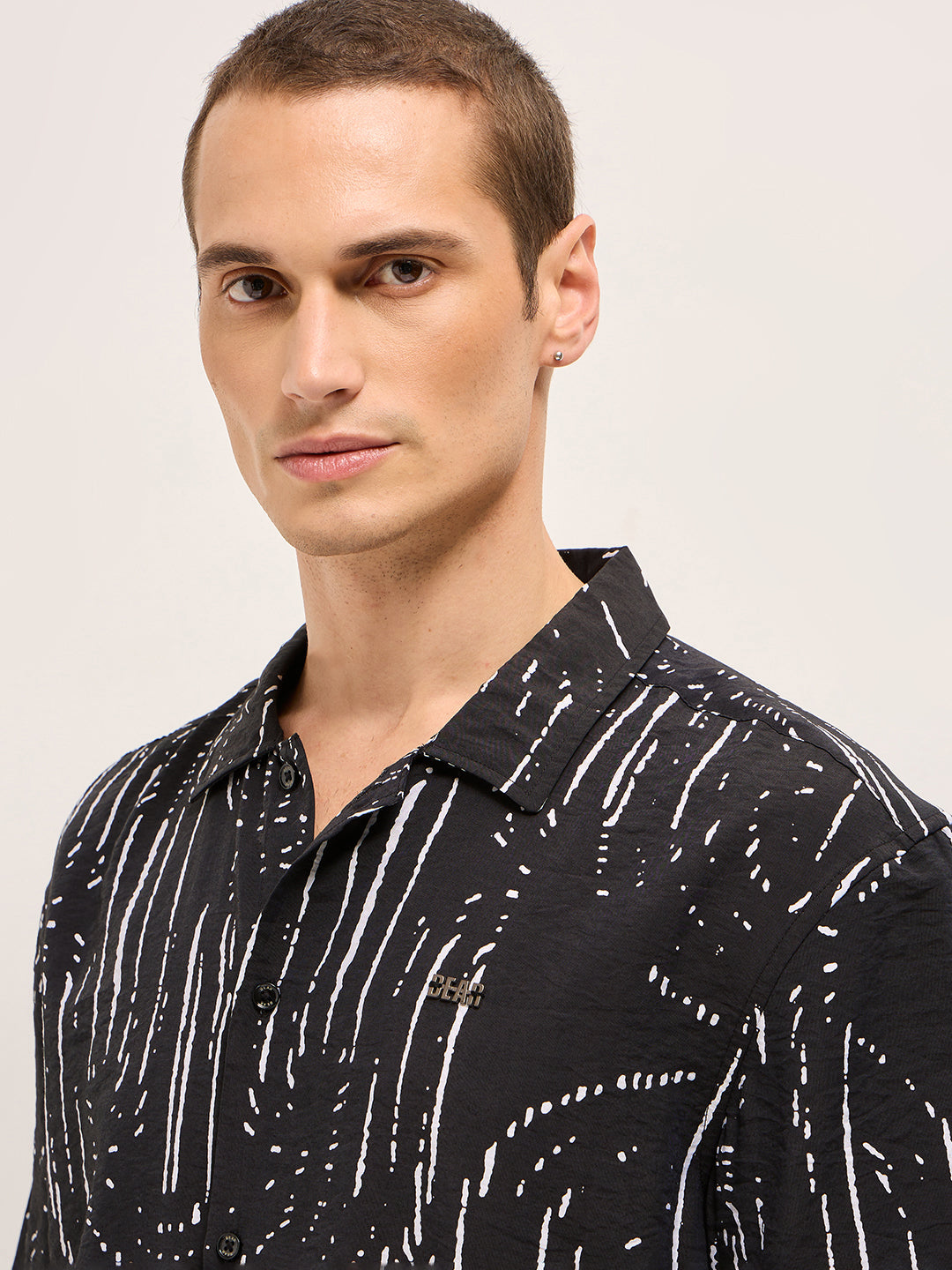 Men Black Digital Print Relaxed Fit Casual Shirt in Nylon Viscose
