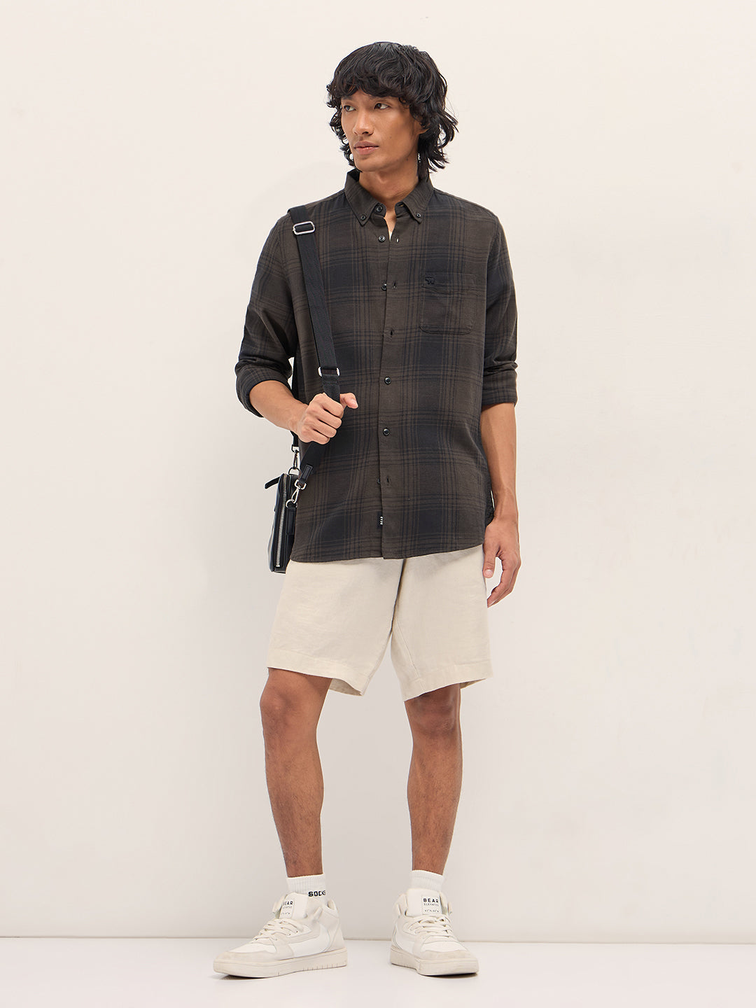 Men Brown and Black Checked Slim Fit Casual Shirt