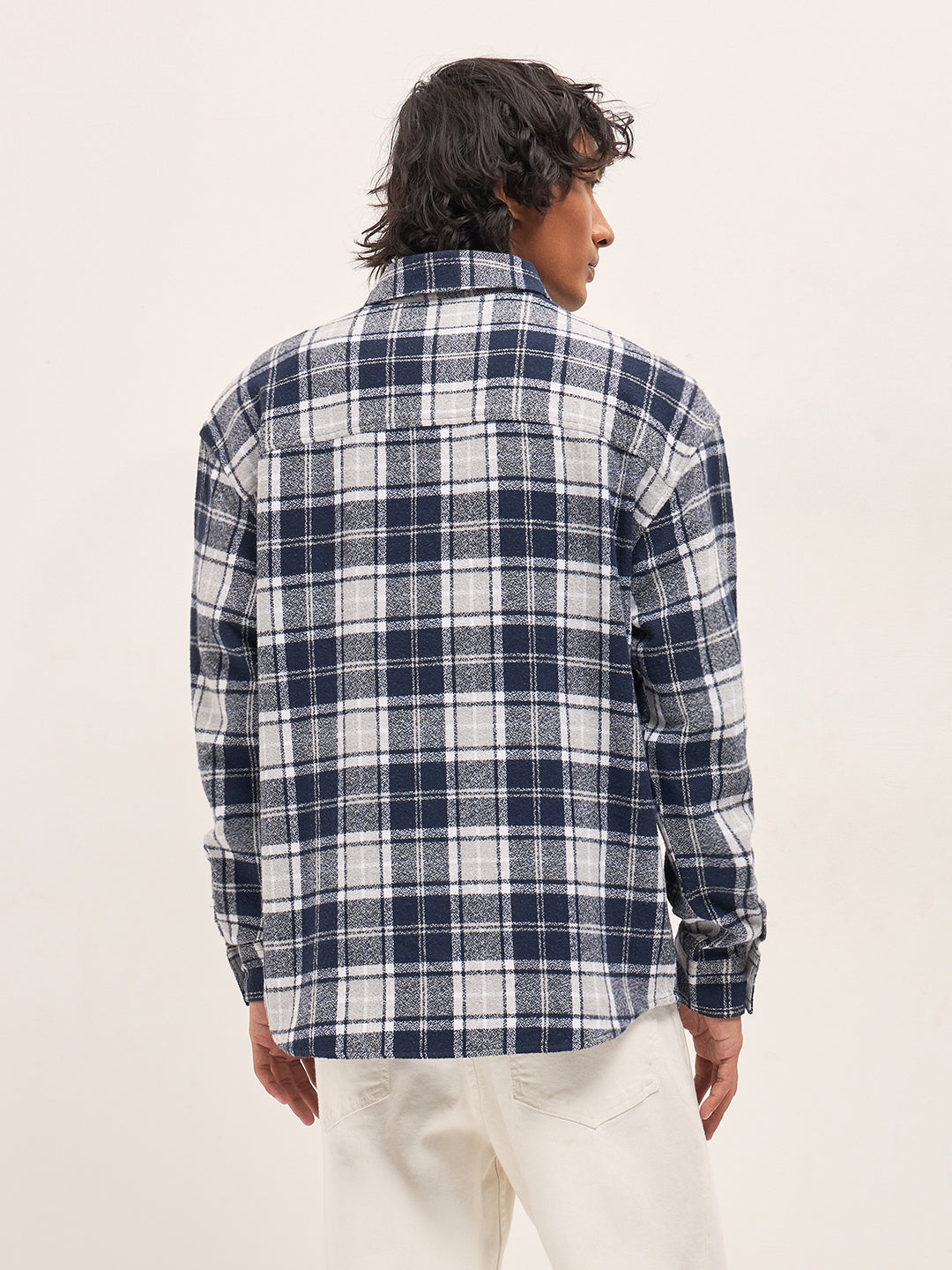 Men Blue Tartan Checked Design Relaxed Fit Overshirt
