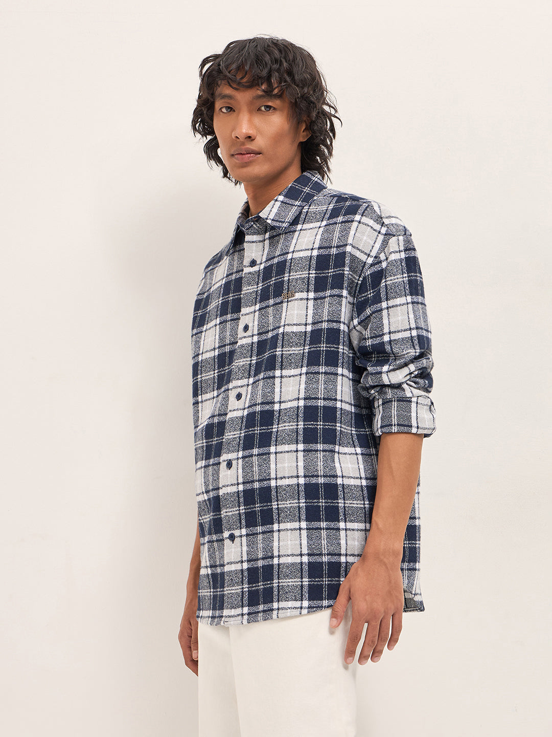 Men Blue Tartan Checked Design Relaxed Fit Overshirt