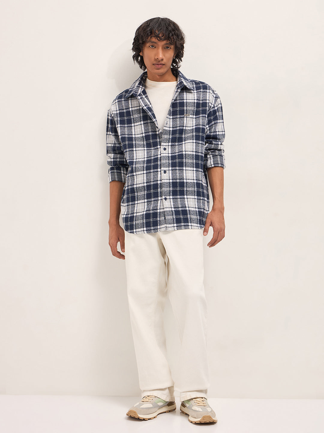 Men Blue Tartan Checked Design Relaxed Fit Overshirt