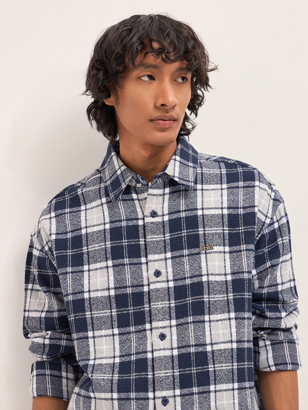 Men Blue Tartan Checked Design Relaxed Fit Overshirt