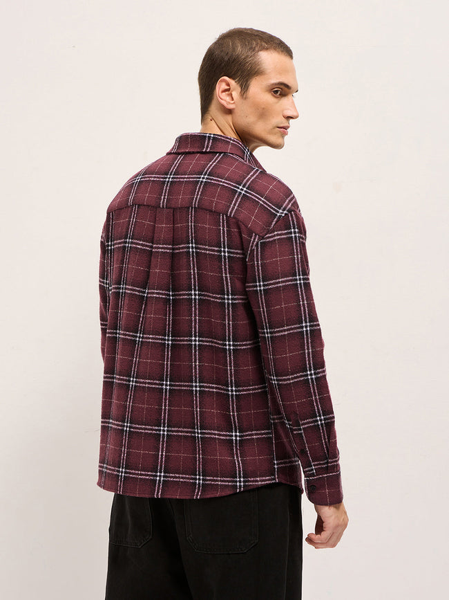 Men Maroon Tartan Checked Design Relax Fit Casual Shirt
