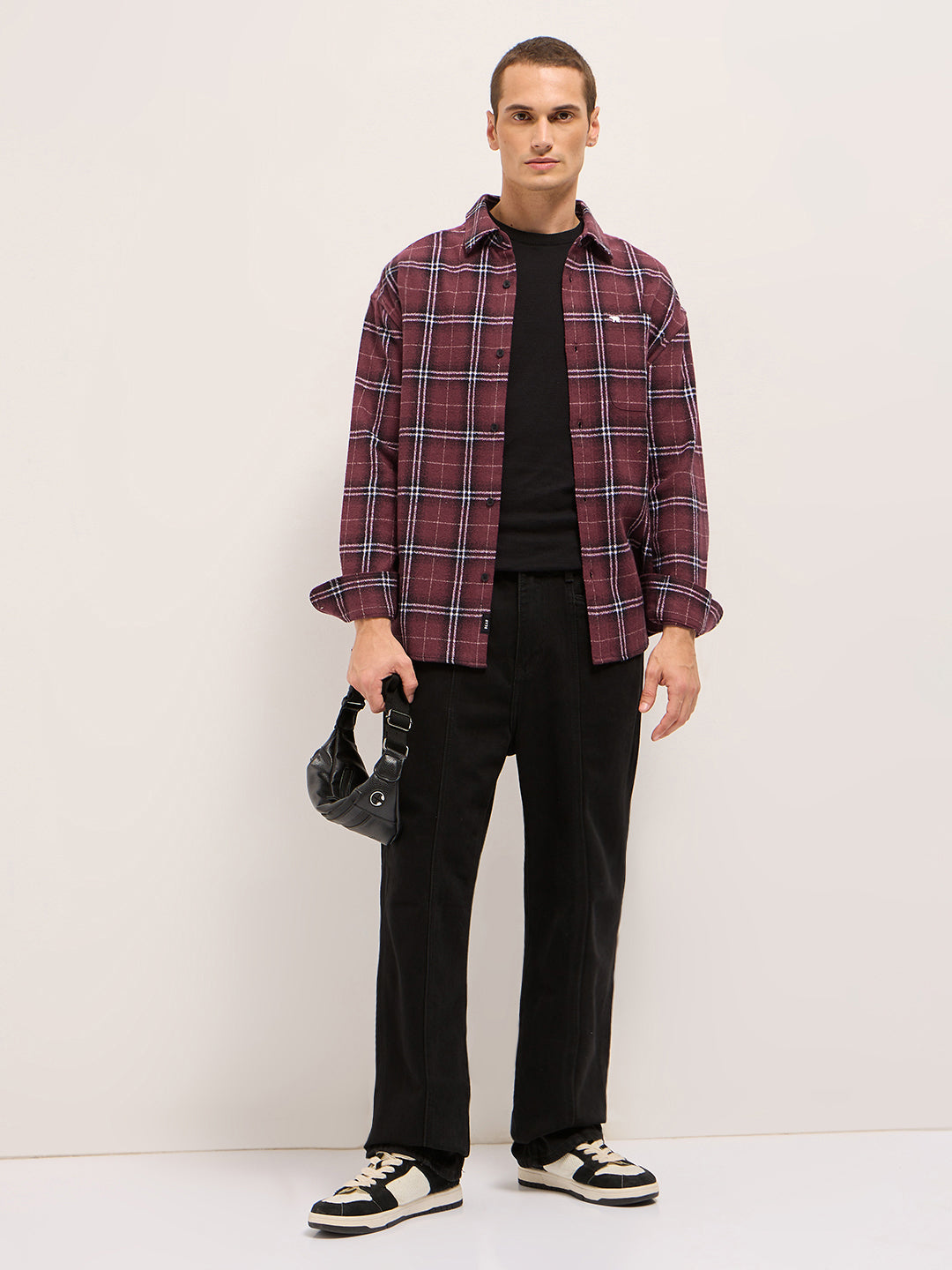 Men Maroon Tartan Checked Design Relax Fit Casual Shirt