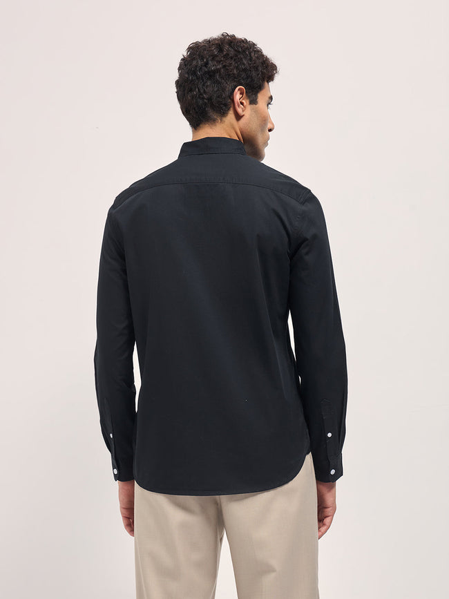 Men Black Solid Cotton Slim-Fit Casual Shirt