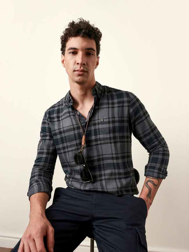 Men Grey Checked Shirt