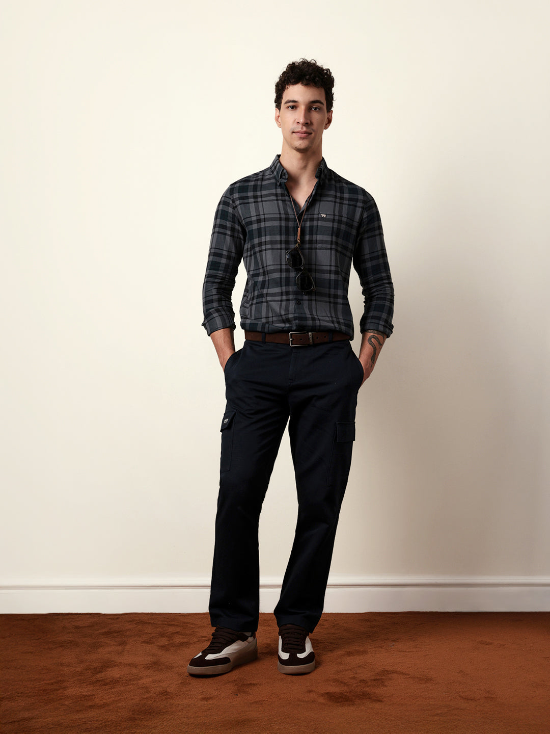 Men Grey Checked Shirt