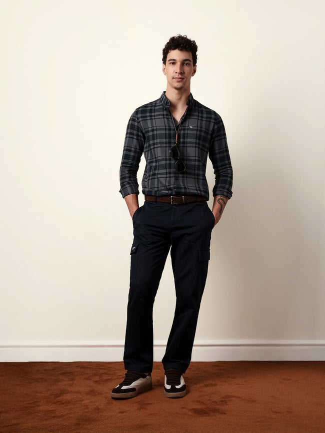 Men Grey Checked Shirt