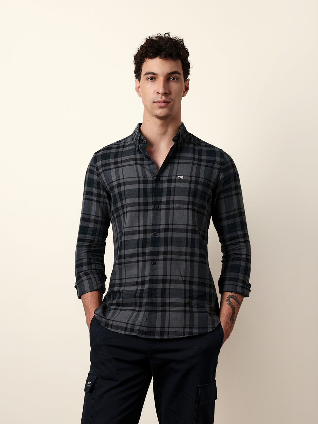 Men Grey Checked Shirt