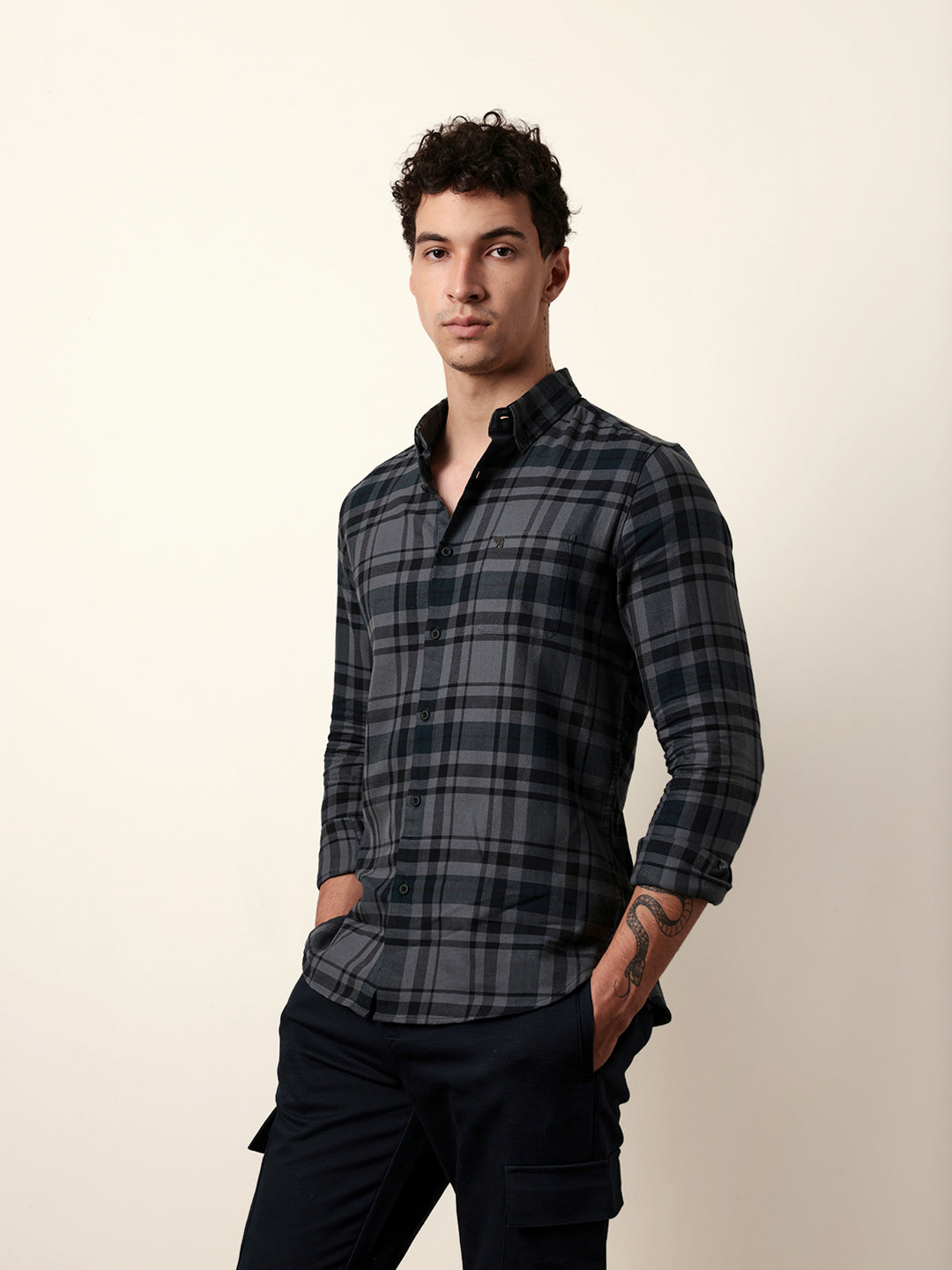 Men Grey Checked Shirt