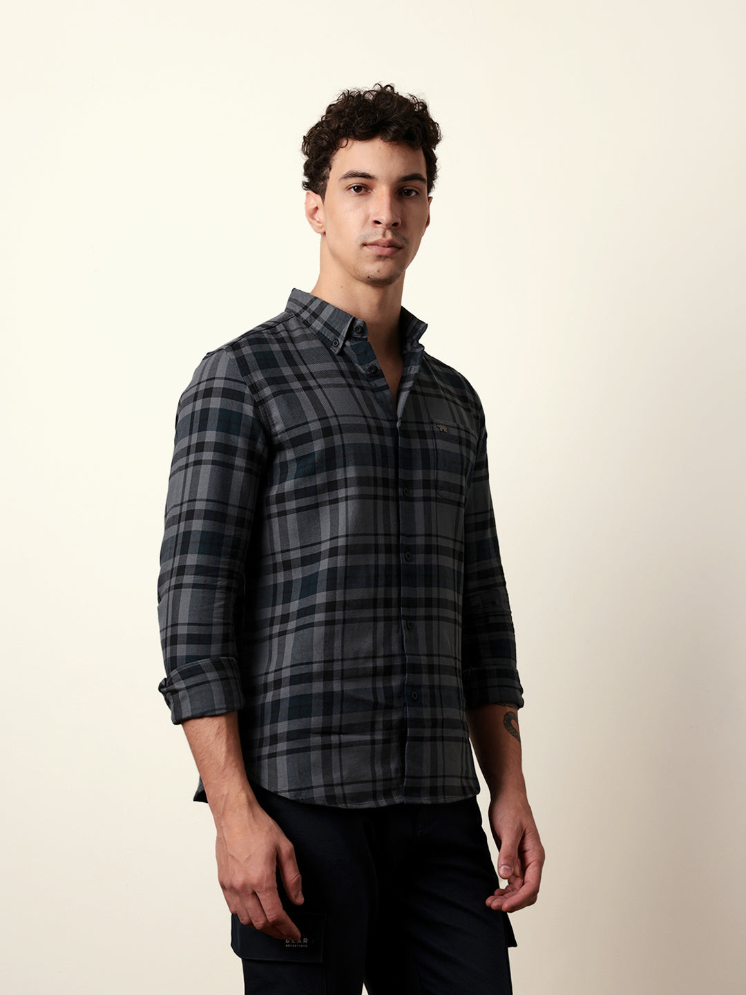 Men Grey Checked Shirt