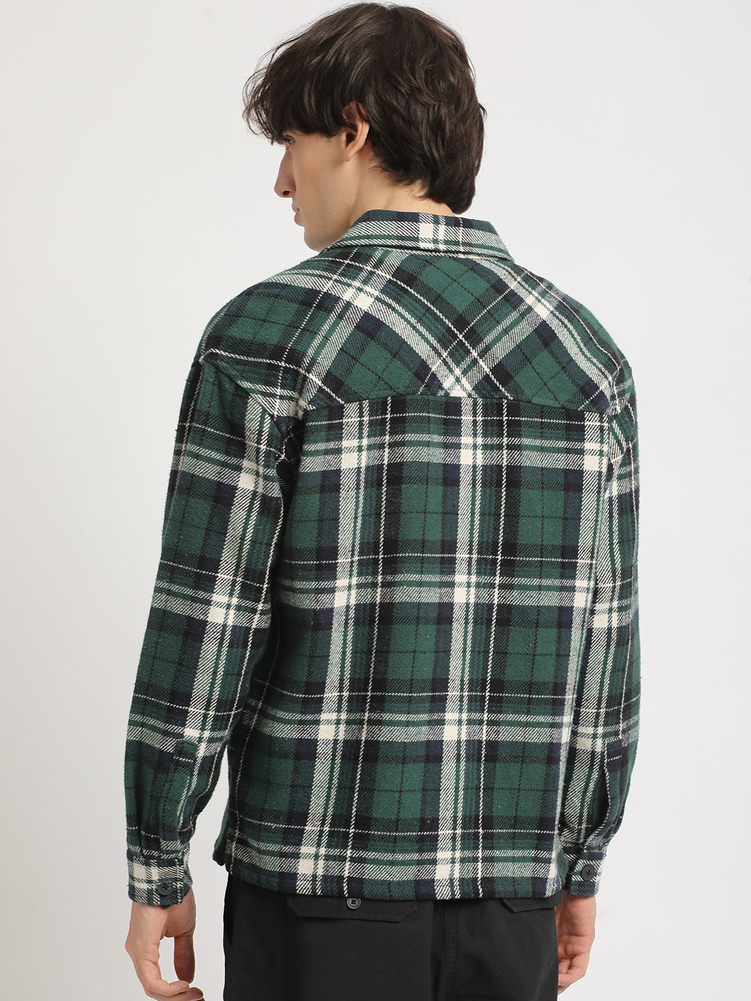 Men Green Checked Relax Fit Cotton Shacket