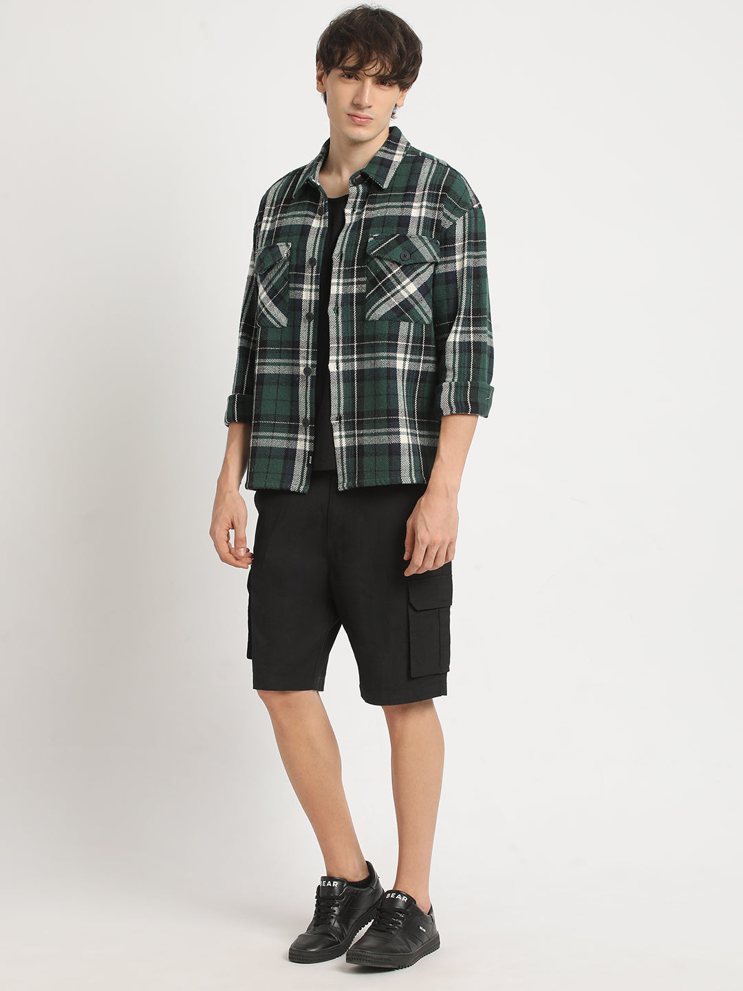 Men Green Checked Relax Fit Cotton Shacket