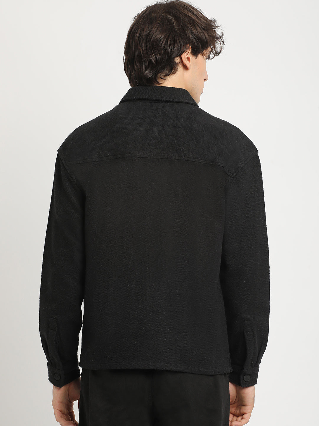 Men  Black Solid Regular Fit Cotton Overshirt