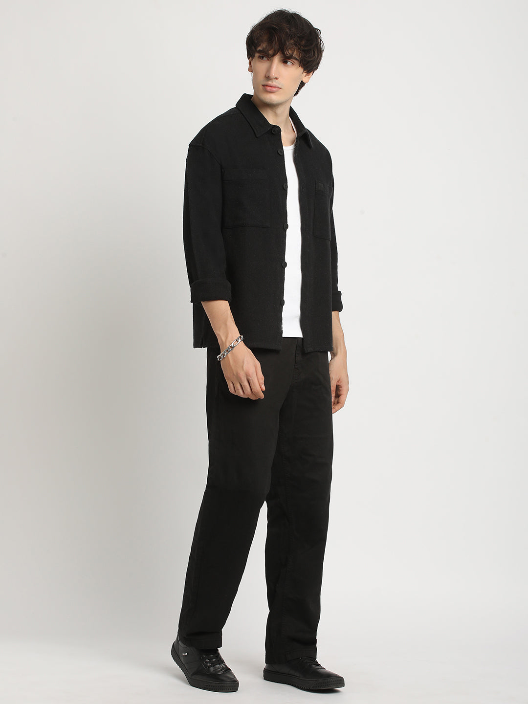 Men  Black Solid Regular Fit Cotton Overshirt