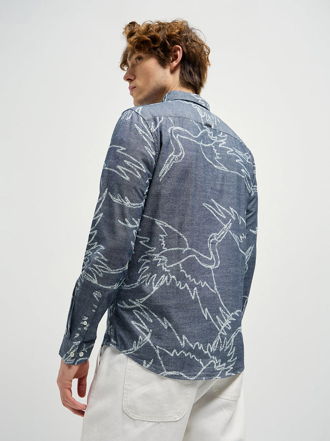 Men Blue Printed Slim Fit Casual Shirt