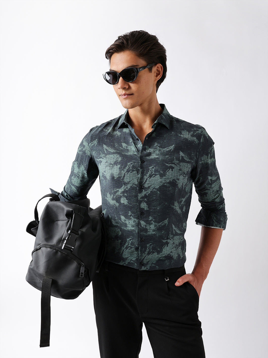 Men Green Viscose Rayon Printed Shirt