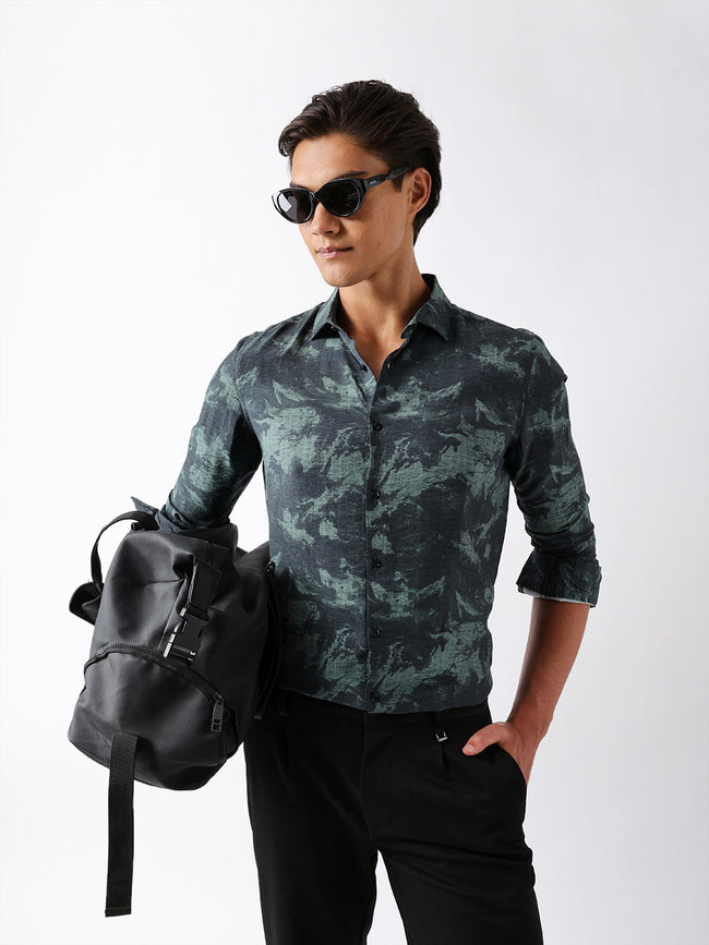 Men Green Viscose Rayon Printed Shirt