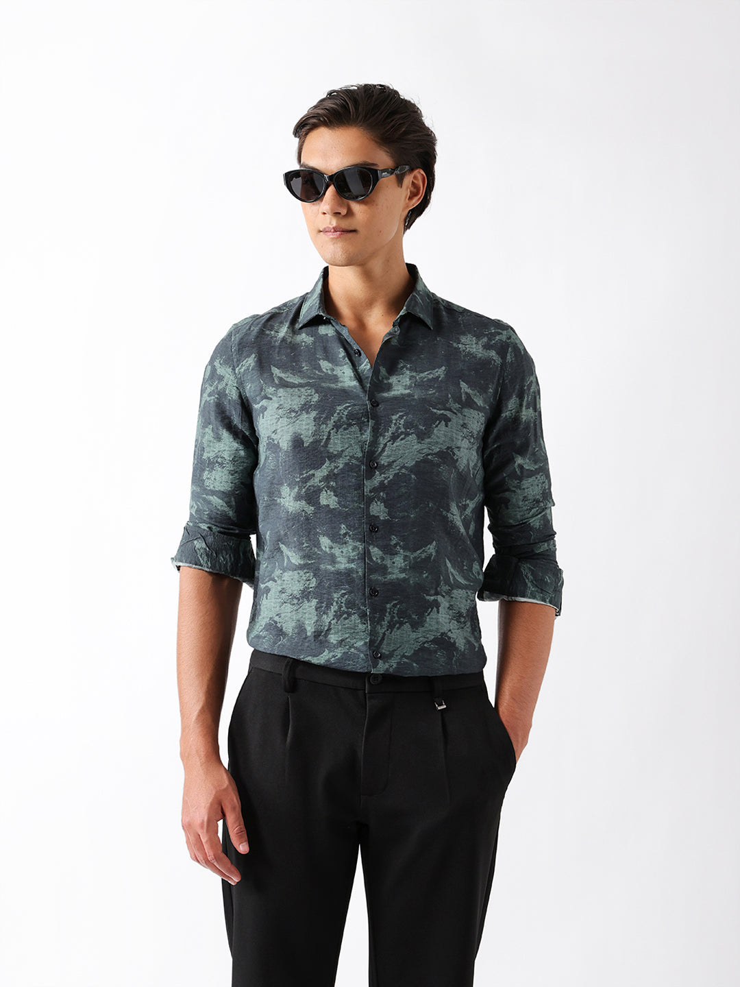 Men Green Viscose Rayon Printed Shirt