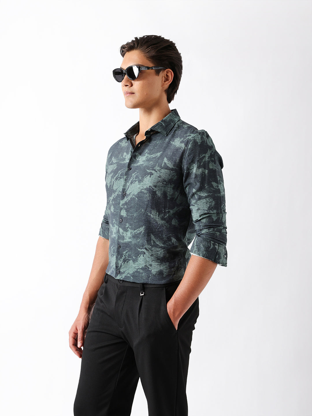 Men Green Viscose Rayon Printed Shirt