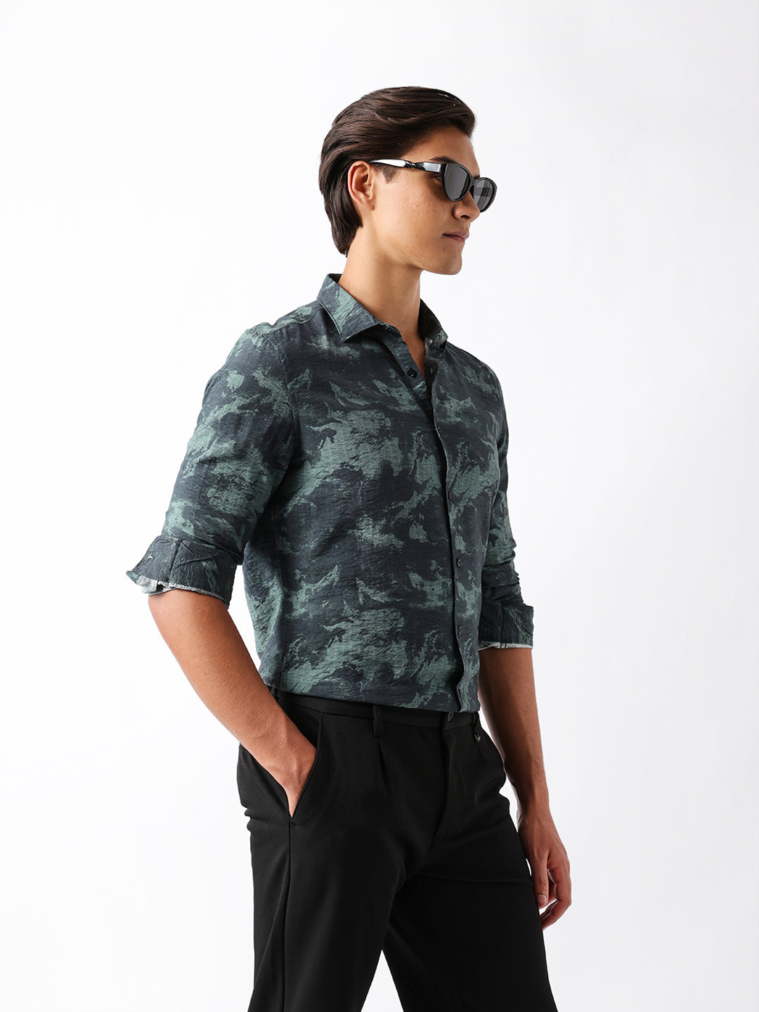 Men Green Viscose Rayon Printed Shirt