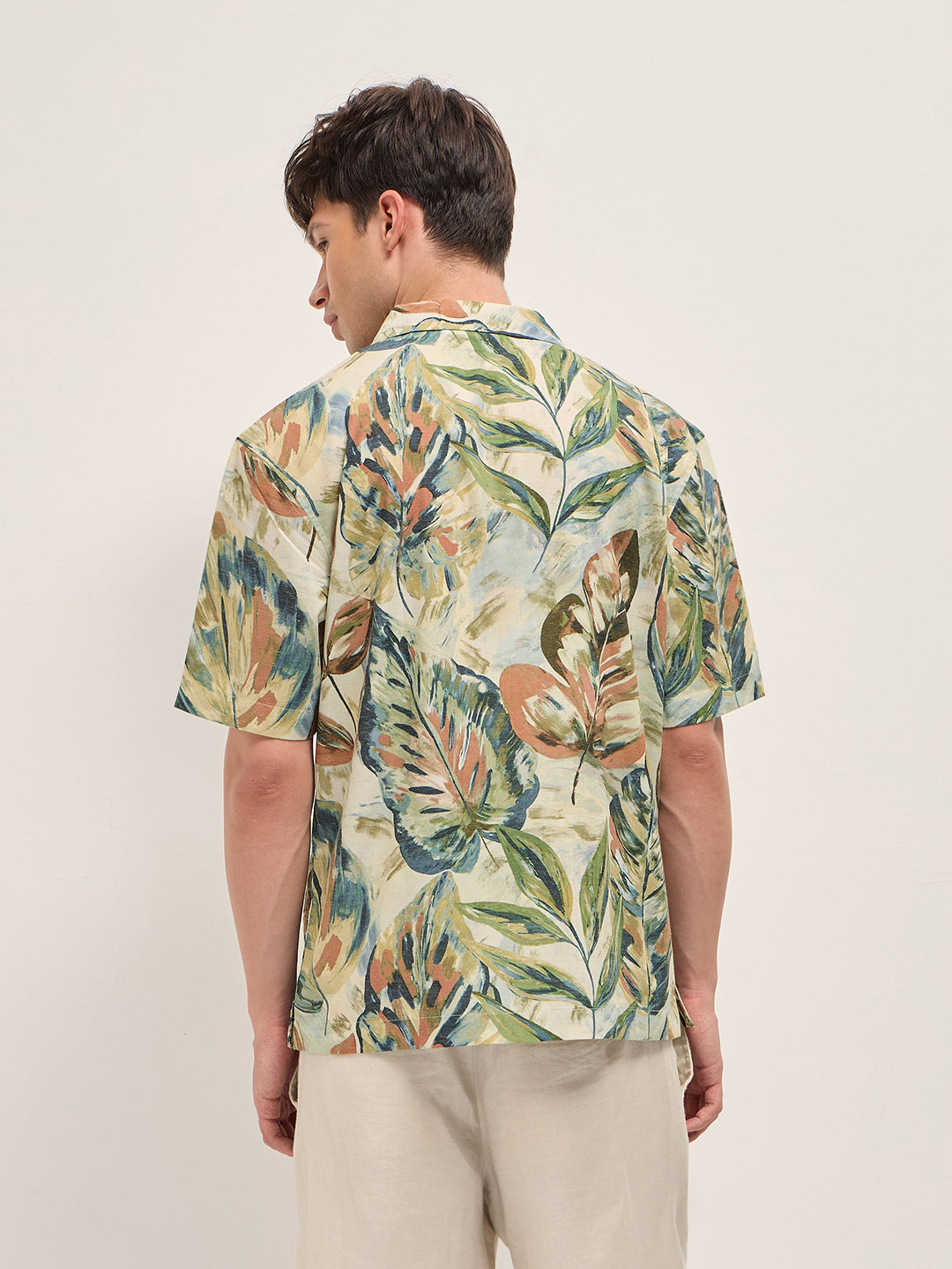 Men Multicolor Abstract Botanical Print Oversized Fit Half Sleeve Shirt