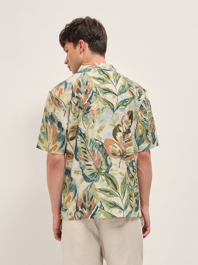 Men Multicolor Abstract Botanical Print Oversized Fit Half Sleeve Shirt