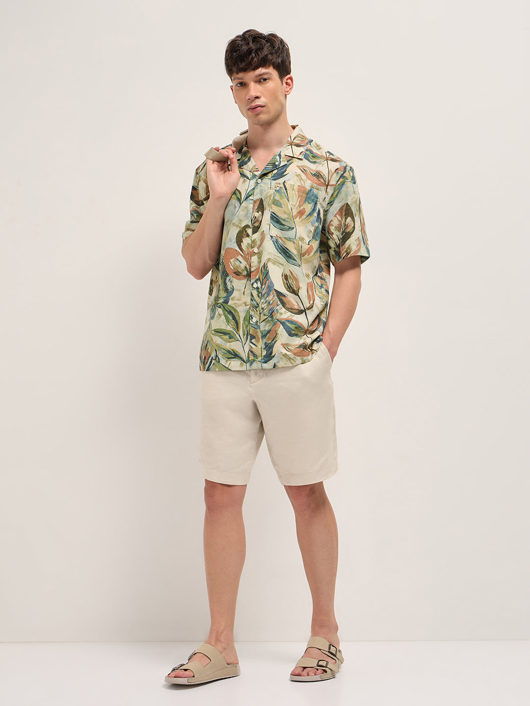 Men Multicolor Abstract Botanical Print Oversized Fit Half Sleeve Shirt