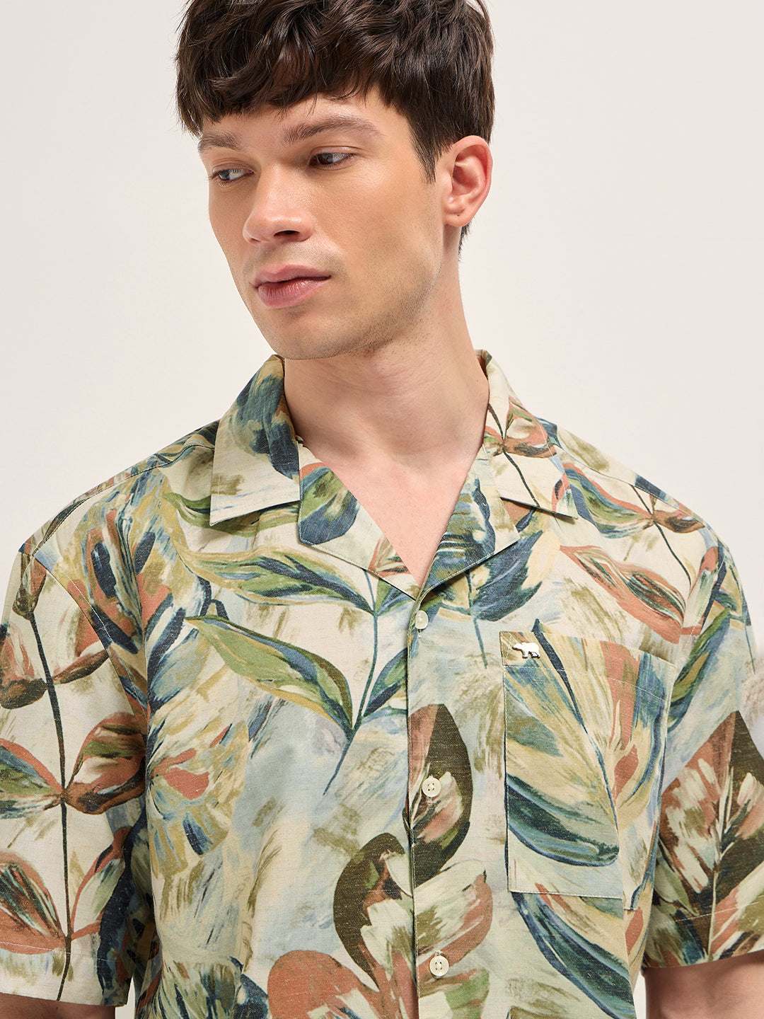 Men Multicolor Abstract Botanical Print Oversized Fit Half Sleeve Shirt