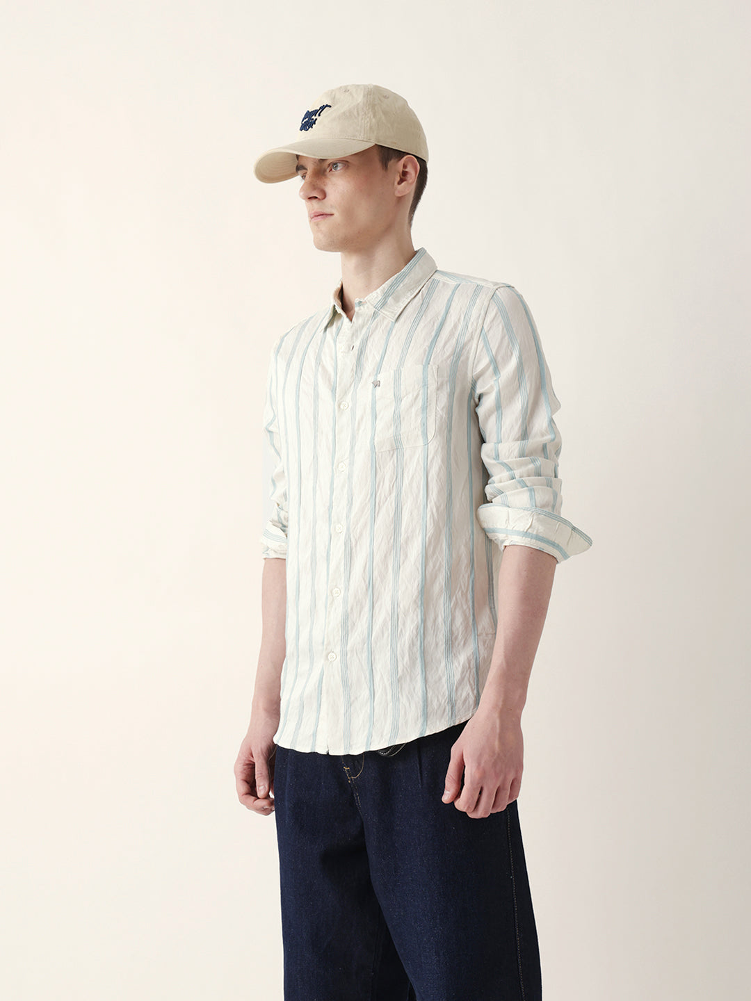 Men Casual Vertical Stripe Shirt