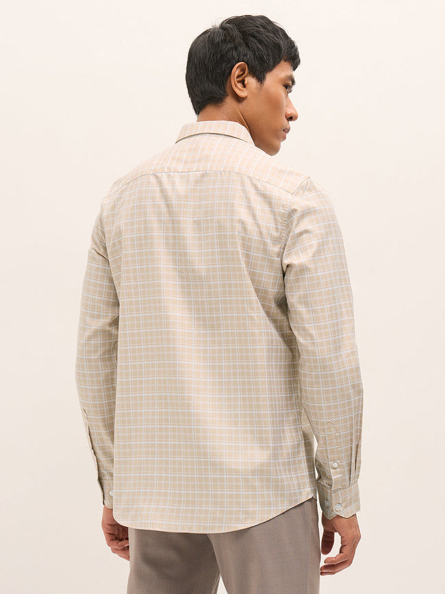 Men Beige Checked Tailored Fit Formal Shirt