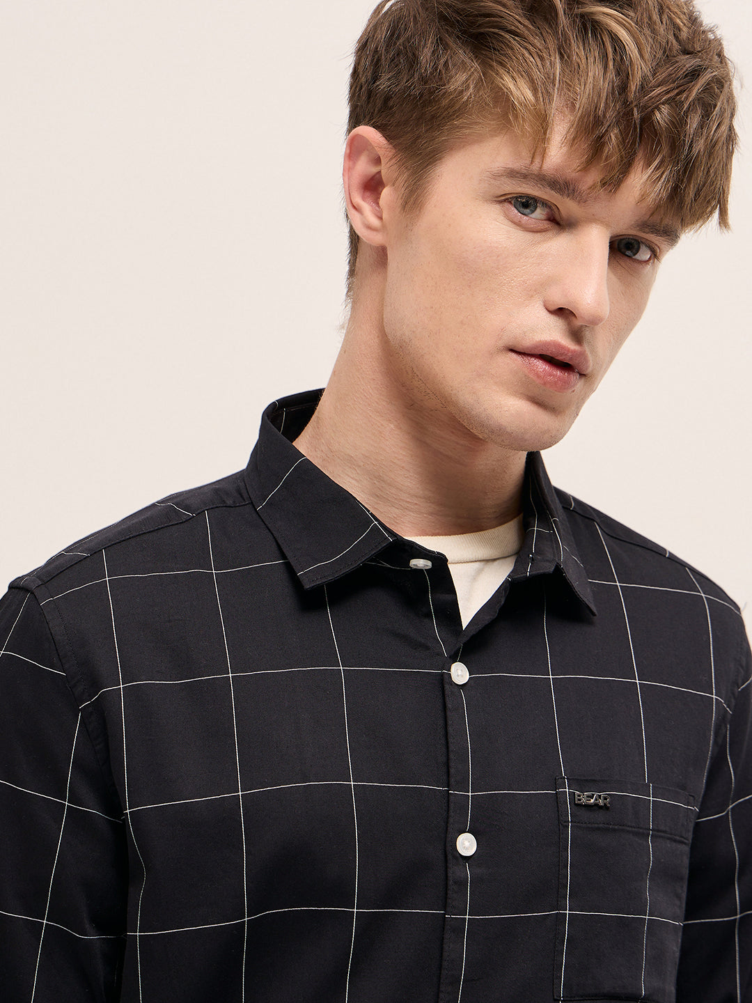 Men Black Checked Slim Fit Casual Shirt