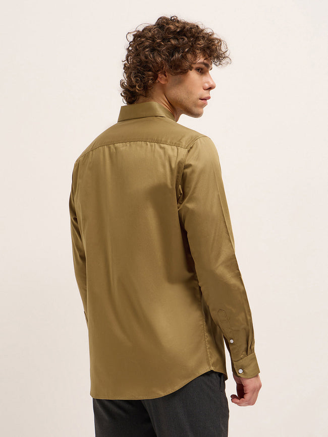 Men Shirt Dark Mustard Tailored Fit Solid Formal Shirt
