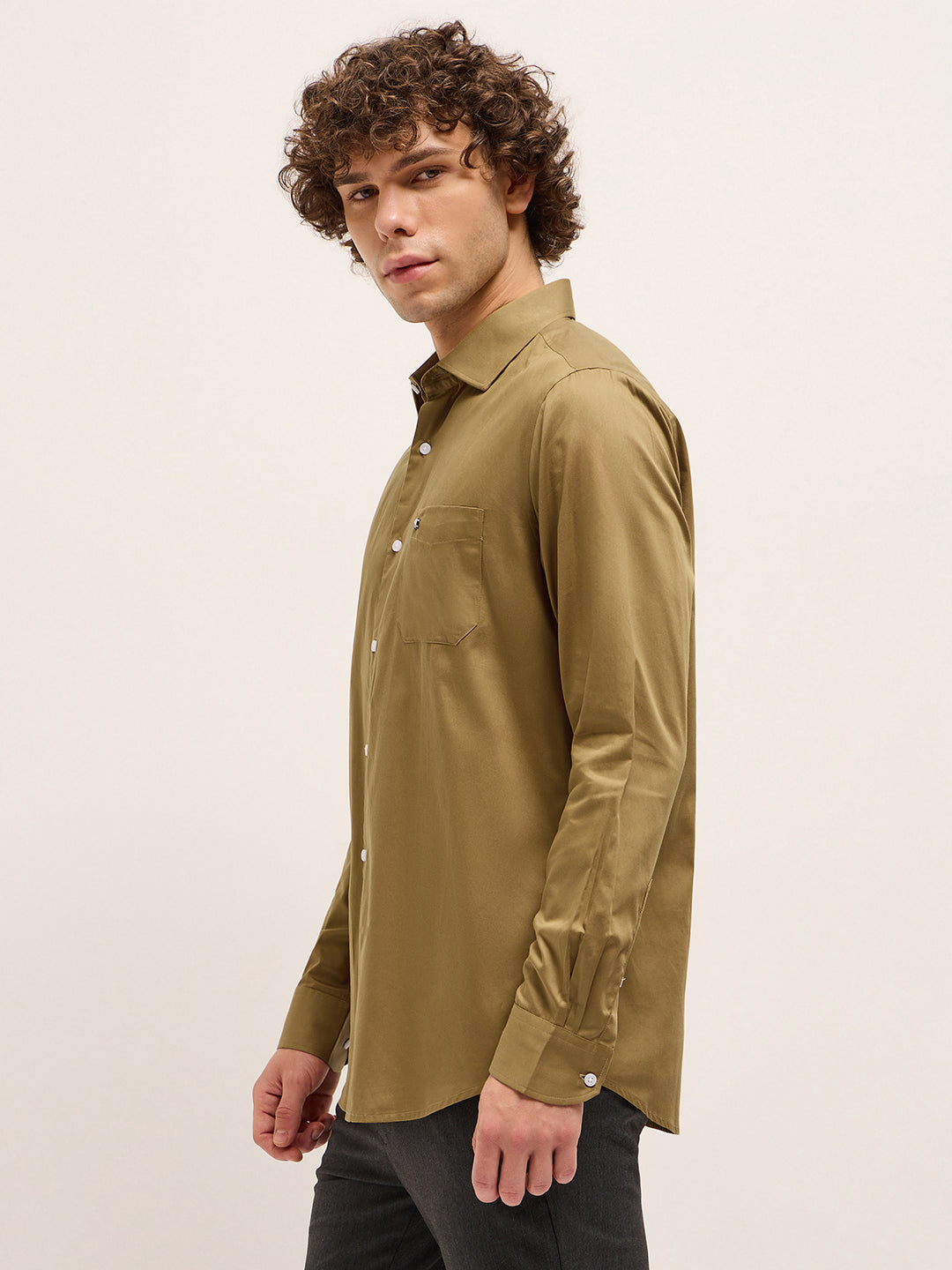 Men Shirt Dark Mustard Tailored Fit Solid Formal Shirt