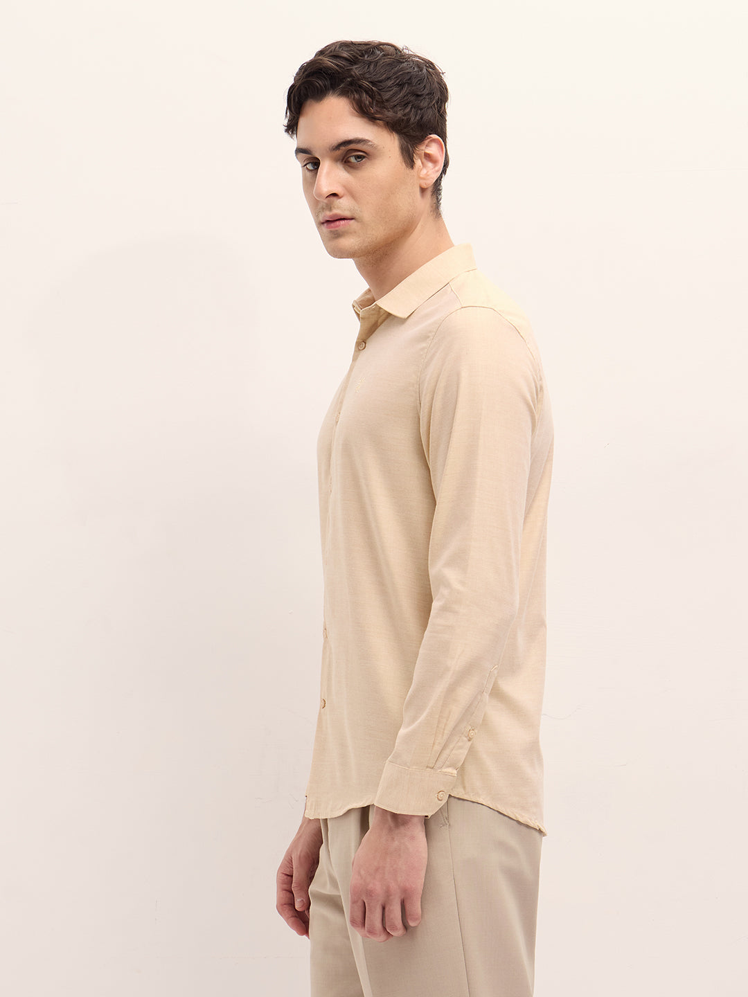 Men Shirt Yellow Solid Tailored Fit Formal Shirt