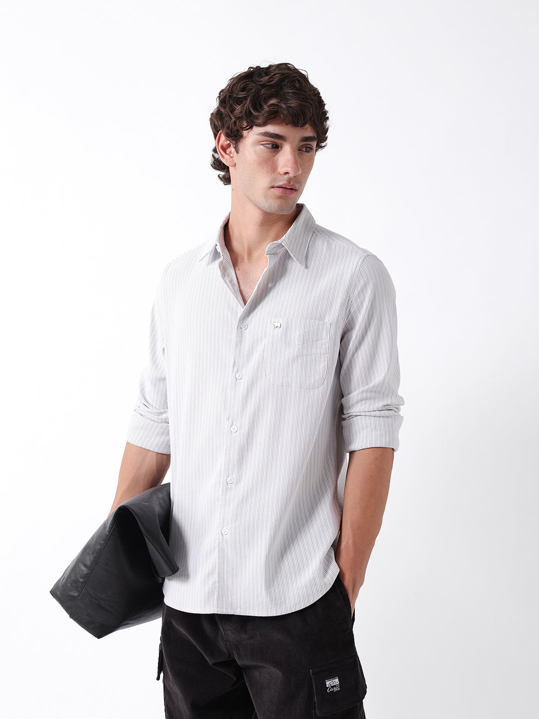 Men Grey Striped Shirt