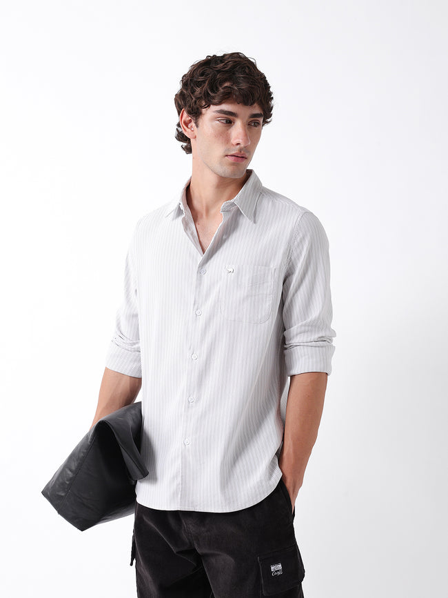 Men Grey Striped Shirt