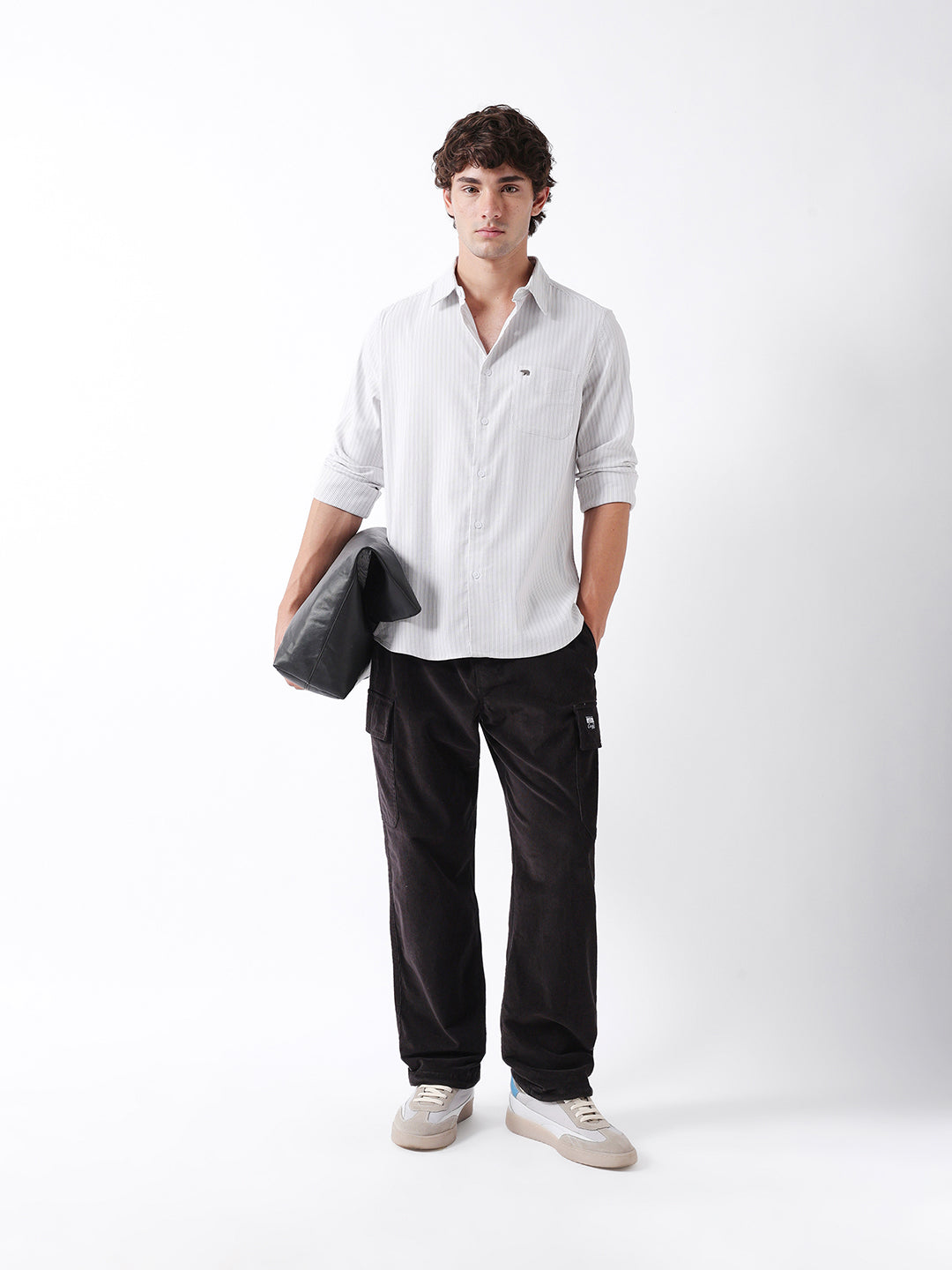 Men Grey Striped Shirt