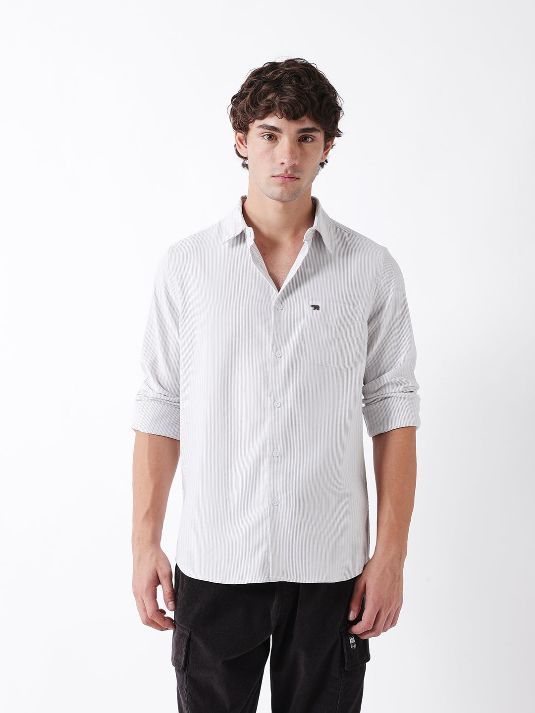 Men Grey Striped Shirt