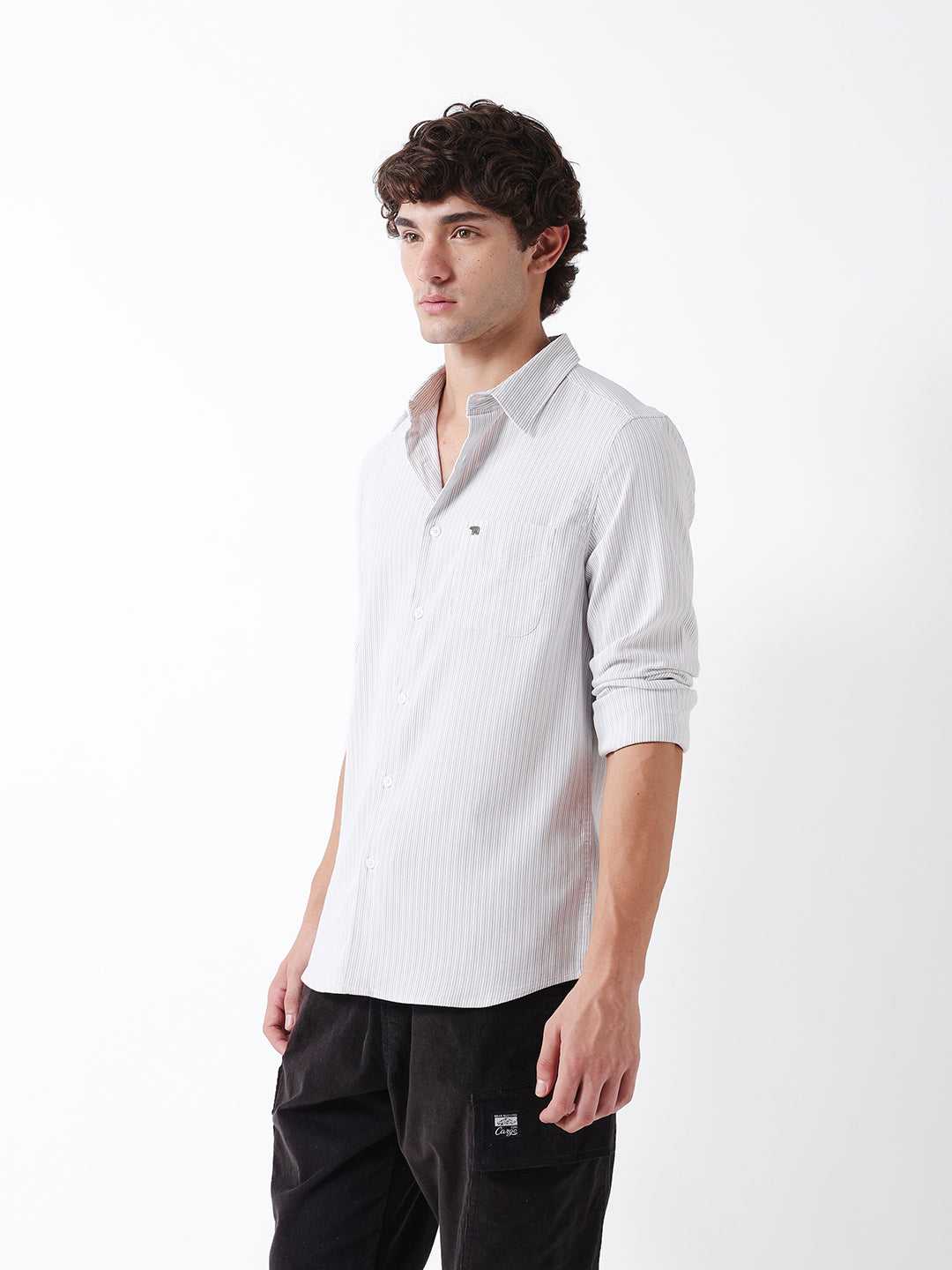 Men Grey Striped Shirt