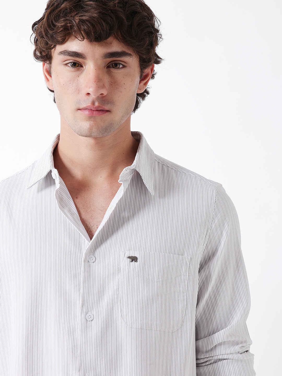 Men Grey Striped Shirt
