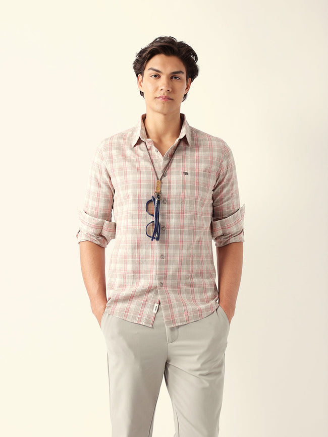 Men Green Cotton Checked Shirt